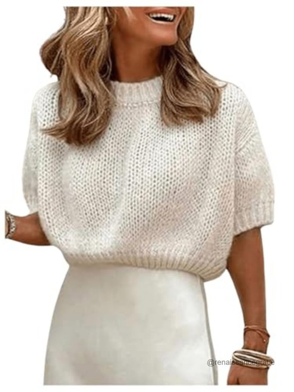 Women's Puff Short Sleeve Crop Knit Sweater Cute Going Out Top